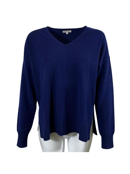 WOMEN'S V-NECK SWEATER ASYMMETRICAL CUT WITH SIDE SLITS BLUE ESSENTIEL STUDIO | LMD040BLU